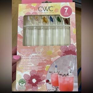 Flower 🌸 Reusable Glass Straw Set of 6 Colors & Cleaning Brush NWT